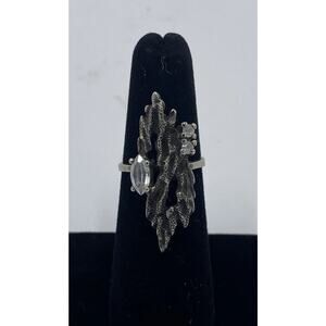 Vintage 70s Sterling Silver Driftwood Ring Brutalist Modern Gemstone Sz 5.5 MCM
